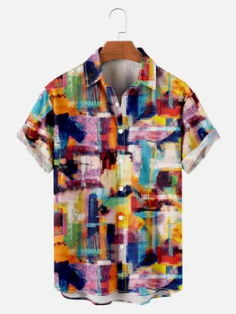 Новая Модная футболка с 3D Ретро принтом и короткими рукавами, Весенне-летняя мужская Повседневная рубашка Размера Плюс, Гавайский Кардиган на пуговицах, Рубашки, Топы