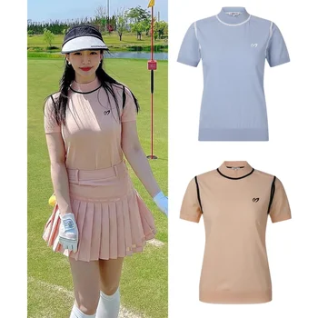 Новая весенне-летняя женская футболка для гольфа с коротким рукавом, спорт на открытом воздухе, высококачественная вязка, простая и удобная.