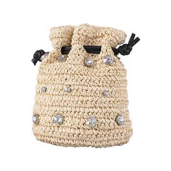 Новая модная женская сумка на цепочке с бриллиантами на шнурке, женская богемная летняя соломенная сумка, дизайнерская сумка-мешок для покупок, кошелек 0