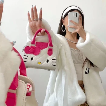 Новая сумка Sanrio Hello Kitty большой емкости, мультяшная розовая модная девушка из искусственной кожи, сумка на одно плечо