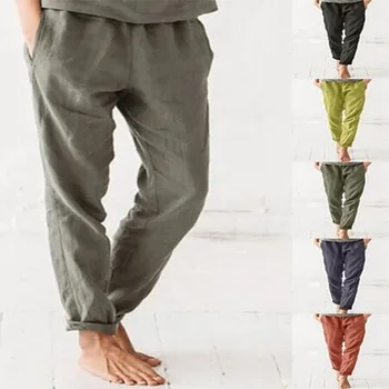 Новейшие хлопчатобумажные льняные брюки, женские элегантные брюки, женские официальные брюки, плюс размер S-5xl, Хлопчатобумажные брюки известного бренда, популярные