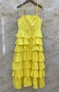 Новое летнее модное платье на бретелях 2023 года, высококачественное женское каскадное платье с рюшами, женское повседневное Белое Желтое Оранжевое Зеленое платье клубного