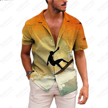 Новые Летние рубашки с коротким рукавом, хит продаж, рисунок на пуговицах, высококачественная 3D печать, Модный Большой топ, Гавайский Фруктовый Туризм 4XL