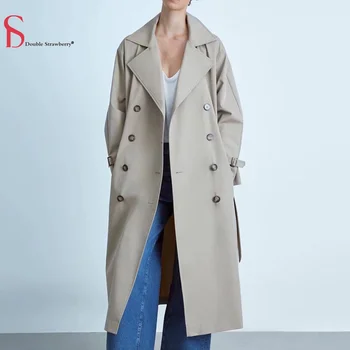 Новый женский двубортный тренч выше колена в стиле ретро ранней осени, высокая уличная одежда, длинное пальто