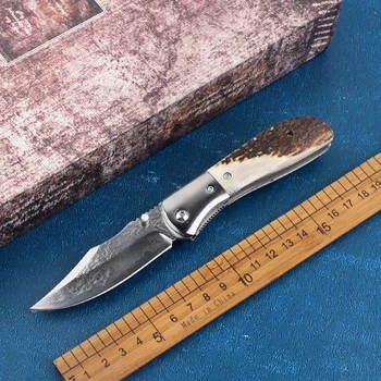 Новый продукт VG10 лезвие из дамасской стали с ручкой из оленьего рога складной тактический инструмент выживания для кемпинга и альпинизма EDC нож