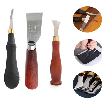 Нож для резки кожи / напильник / кромкооблицовочный инструмент DIY с деревянной ручкой из высокоуглеродистой стали для резки изделий из кожи