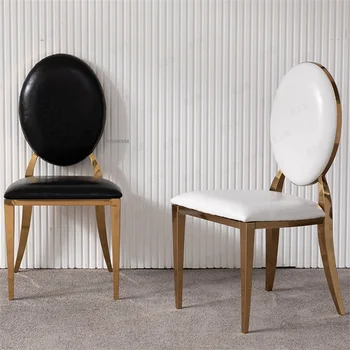 Обеденные стулья Nordic Light класса Люкс из нержавеющей стали, кресло для переговоров с кожаной спинкой, Мебель для дома, обеденный стул современного отеля. 0
