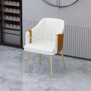 Обеденные стулья из скандинавской кожи для кухни, домашний свет, роскошный стол и стул, простая спинка, подлокотник, кресло для переговоров в ресторане 0