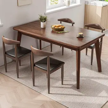 Обеденный стол в скандинавском стиле Для дома, маленькой квартиры, Простой Прямоугольный Обеденный стол, аренда Простого обеденного стола и стула на ножках из массива дерева 0