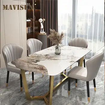 Обеденный стол с мраморной столешницей Дизайн стульев для ресторана Большой Семьи Современный минималистичный кухонный стол для ужина Итальянская мебель 0