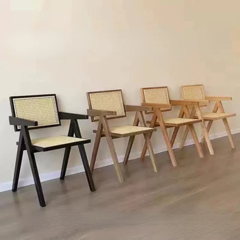 Обеденный стул из массива дерева в скандинавском стиле, стул со спинкой из ротанга, Маленький стул для отдыха на домашнем балконе, ресторан, Современные минималистичные переговоры