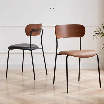Обеденный стул из массива дерева в скандинавском стиле, искусственная кожа, Дизайнерская спинка, Простой стул для учебы, Металлическая мебель Cadeira для кухни, общежития, WKDC