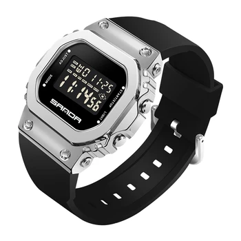 Обновленные женские часы с металлическим корпусом, силиконовый ремешок, водонепроницаемые женские часы 5ATM, цифровые часы бренда SANDA Relogio Feminino 0