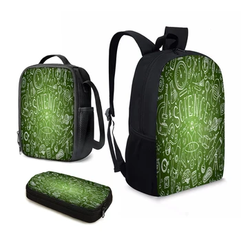 Оборудование для научных курсов YIKELUO Green Фирменный рюкзак с принтом мультфильма, изолированная сумка для ланча, пенал на молнии