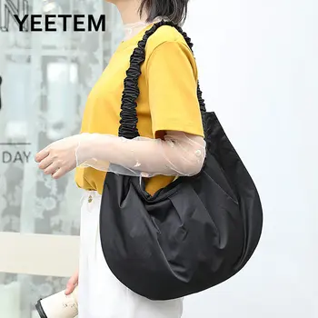 Однотонная сумка, повседневная холщовая плиссированная сумка для пельменей в стиле ретро, бесплатная доставка, сумка через плечо для женщин