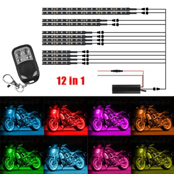 Окружающий светильник для автомобиля мотоцикла RGB Foot Light 12 в 1 Пульт дистанционного управления Auto Universal 120 светодиодных бусин Светодиодная лента Атмосферный светильник 0