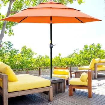 Оранжевый 9-футовый 3-ярусный зонт для патио, уличный рыночный зонт с рукояткой и кнопкой наклона для террасы, заднего двора и газона