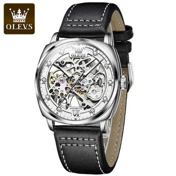 Оригинальные мужские автоматические механические часы OLEVS со светящимся водонепроницаемым бриллиантом в стиле стимпанк, модные наручные часы-скелет бренда