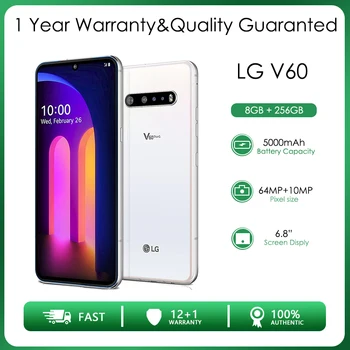 Оригинальный разблокированный смартфон LG V60 ThinQ 5G с одной Sim-картой, 8 ГБ оперативной памяти + 128/256 ГБ восьмиядерного 64-мегапиксельного 6,8 