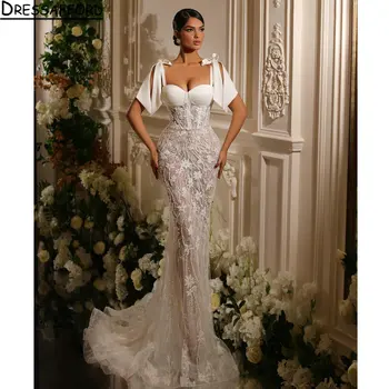 Очаровательная иллюзия, тонкие бретельки, свадебные платья в стиле Дубайской русалки, аппликации из 3D кристаллов, кружевные банты, свадебные платья Robe De Mariee