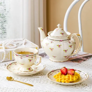 Пасторальный Ретро-чайник для чая, Европейская керамическая чашка, блюдо, Золотая Кофейная чашка, Послеобеденная чашка с камелией, Набор посуды