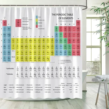 Периодическая таблица элементов Занавески для душа Современная химическая форма печати Полиэстер Декор детской ванной комнаты Крючки для штор для ванной