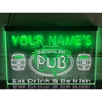  Персонализированная тема вашего имени Est Year Ирландский паб Двухцветная светодиодная неоновая вывеска