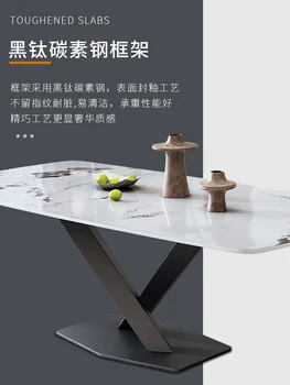 Пистолет серый обеденный стол на яркой каменной плите, итальянский минималистичный экстравагантный современный минималистичный дизайнерский обеденный стол 0