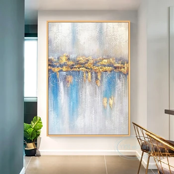 Плакат Nordic Home Hotel Decor, холст ручной работы, картина маслом, настенное искусство, Абстрактная текстура, золотая фольга, Синяя Акриловая фреска высокого качества