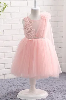 Платья для девочек-цветочниц из светло-розового тюля с пышными аппликациями, без рукавов, для свадебной вечеринки, дня рождения, Первого Причастия