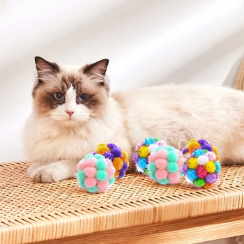 Плюшевые игрушечные шарики для дрессировки кошек, игры- Помпоны, зоотовары для кошек, Разноцветные шарики, Игрушечные помпоны для кошек диаметром 2 дюйма