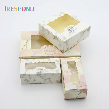 Подарочные коробки для конфет на свадьбу, кексов, сувенирной коробки, Бумажная упаковка для окон, печенья, День рождения, Белый Розовый Мраморный картон 0