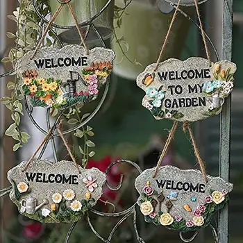 Подвесные декоративные таблички из легкой смолы с приветственным цветочным узором, дверные таблички, украшение для окна