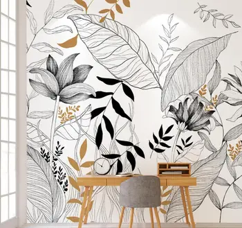 Пользовательские Настенные обои 3d Абстрактный Линейный рисунок Растения Тропического леса Спальня Белый Современный Фон Настенная бумага де пареде