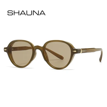 Популярные модные солнцезащитные очки овальной формы SHAUNA Ins, Женские градиентные оттенки UV400, трендовые ретро-заклепки, Мужские Солнцезащитные очки оливково-зеленого цвета в стиле панк.