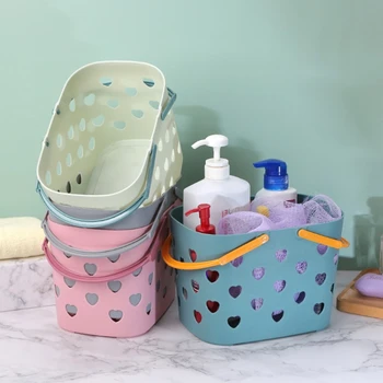 Портативная сумка для душа в форме сердца Полая Пластиковая корзина для хранения с ручкой Органайзер для ванной комнаты Кухонные Принадлежности 0