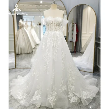 Потрясающие новые свадебные платья трапециевидной формы с вырезом в виде сердечка, 2023, Аппликации из бисера с цветочной спинкой, свадебные платья со шлейфом