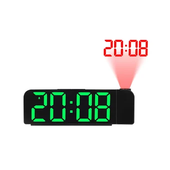 Проекционный будильник с поворотом на 180 °, светодиодные цифровые часы, 12/24 часа, USB-зарядка, потолочный проектор, будильник (зеленый)