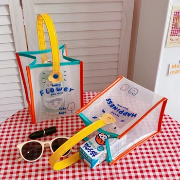 Прозрачная сумка для девочек Kawaii, прозрачные сумки для покупок, сумка через плечо, водонепроницаемая сумка из ПВХ для хранения подарочных косметических пластиковых пакетов