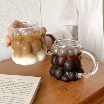 Прозрачное стекло в форме виноградины с ручкой Чашка для кофе латте для завтрака Стеклянная кружка