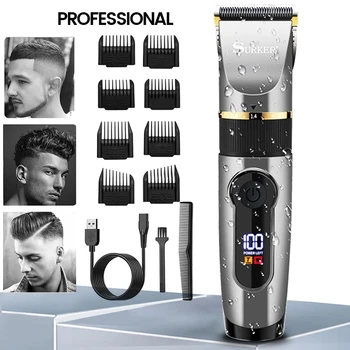 Профессиональная машинка для стрижки волос, перезаряжаемый Электрический Триммер для мужчин, Детская парикмахерская Машинка для стрижки, светодиодный экран, водонепроницаемый