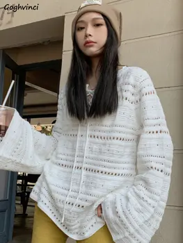 Пуловеры на шнуровке, женская свободная однотонная уличная одежда, вязание, Весенние школьницы С круглым вырезом, Популярный Универсальный Корейский стиль, Мягкий Повседневный шик