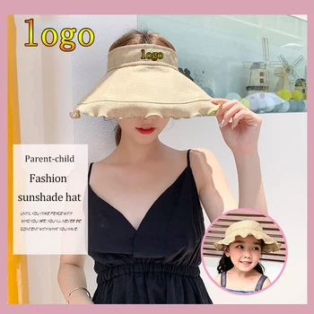 Пустые цилиндры с логотипом на заказ, женские хлопчатобумажные льняные широкополые пляжные шляпы с защитой от ультрафиолета, регулируемая солнцезащитная кепка для родителей и детей