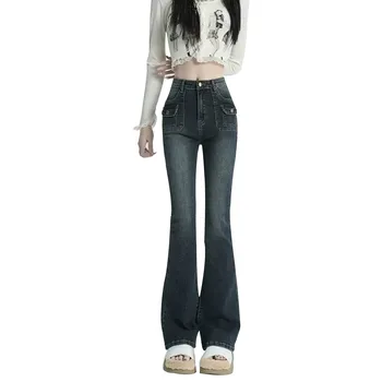 Расклешенные брюки в стиле Ретро, Женские Мешковатые Джинсы Y2K, Расклешенные брюки-клеш с высокой талией, Джинсовые брюки, Облегающие Джинсы, Уличная одежда джинсы