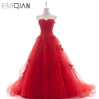 Реальные фотографии, новое модное красное платье без бретелек трапециевидной формы с аппликацией в виде сердца, вечернее платье длинное
