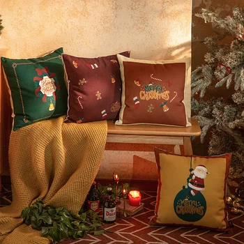 Рождественская подушка для дивана, Наволочка для домашнего декора, Чехлы для подушек с фестивальным принтом, Квадратные Подушки для поясницы на стуле, Подушки для домашнего офиса
