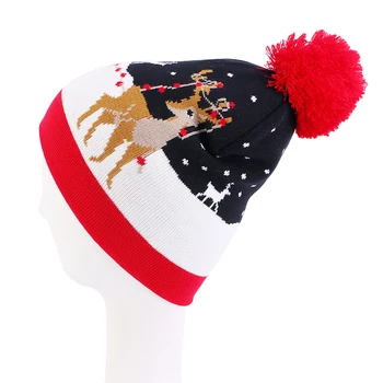 Рождественский свитер-Бини, Вязаная шапка для женщин, Зимняя шапка, украшения для дома, Рождественская шапка, подарок Санта-Клаусу, Новогодний декор 0