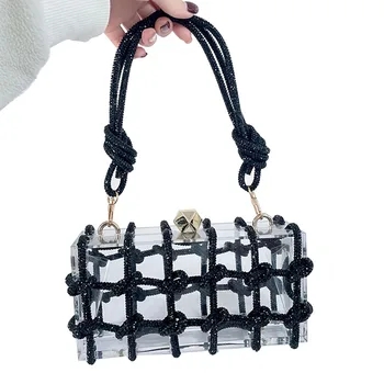 Роскошный акриловый клатч на веревке, украшенный кристаллами, Модная вечерняя сумочка со стразами, женские маленькие кошельки 0