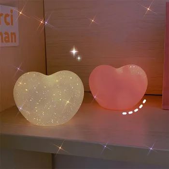 Светодиодный ночник с 3D принтом в виде сердца на батарейках с подставкой, Звездная лампа, декор для спальни, ночные светильники, подарок для детей