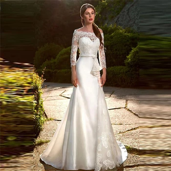 Сексуальное Кружевное свадебное платье Русалки с длинными рукавами для невесты, атласные свадебные платья Элегантного размера Плюс, сшитое на заказ Vestido De Novia 2023